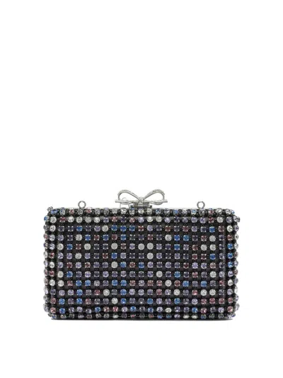 Self-portrait Multi-crystal Knit Clutch Bag In Black