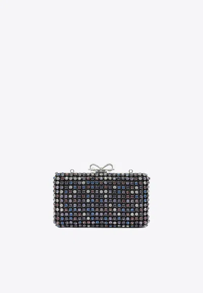 Self-portrait Multi-crystal Knit Clutch Bag In Black