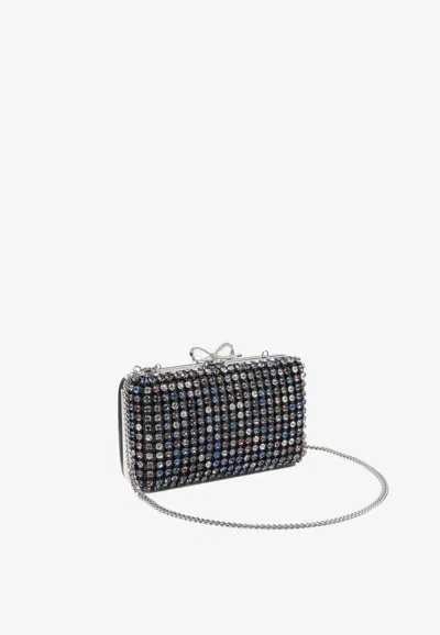 Self-portrait Multi-crystal Knit Clutch Bag In Black