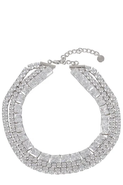 Self-portrait Multi-row Cubic Zirconia Choker In Silver Plated Brass