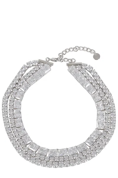 Self-portrait Multi-row Cubic Zirconia Choker In Silver Plated Brass