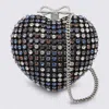 Self-portrait Multicolor Heart Shaped Clutch With Pearl Embellishments And Bow Detail In Tech Fabric Woman In Multi