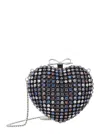 Self-portrait Multicolor Heart Shaped Clutch With Pearl Embellishments And Bow Detail In Tech Fabric Woman In Multi