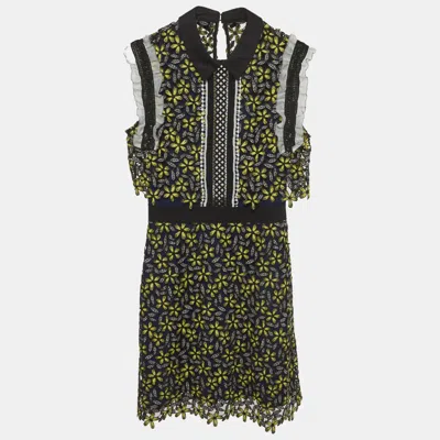 Pre-owned Self-portrait Multicolour Guipure Lace Eleina Sculpted Daisy Mini Dress M