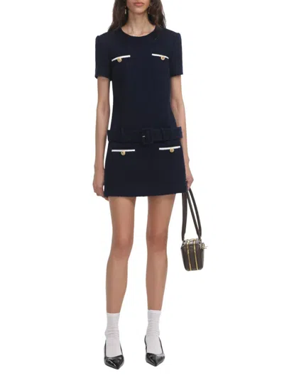 SELF-PORTRAIT SELF-PORTRAIT NAVY BLUE BOUCLÉ MINI DRESS