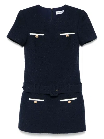 SELF-PORTRAIT NAVY BLUE BOUCLÉ MINI DRESS