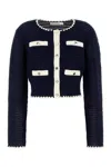 Self-portrait Crochet Knitted Cardigan With Contrasting Profiles In Blue