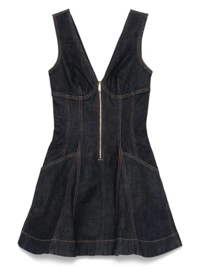 Self-portrait Navy Blue Dress With Bustier Neckline And Zip Detail