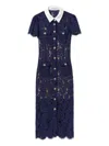 Self-portrait Navy Blue Dress With Front Button Fastening In Blue