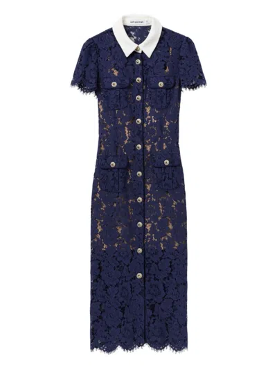 Self-portrait Navy Blue Embroidered-lace Dress
