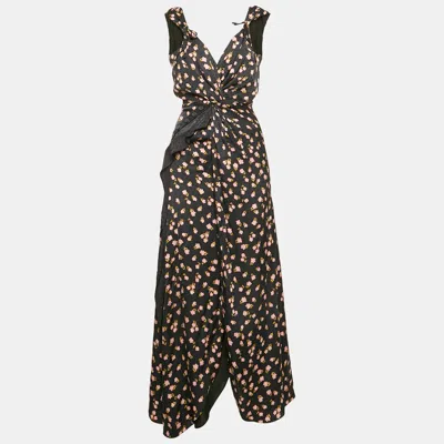 Pre-owned Self-portrait Navy Blue Floral Print Flared Midi Dress S
