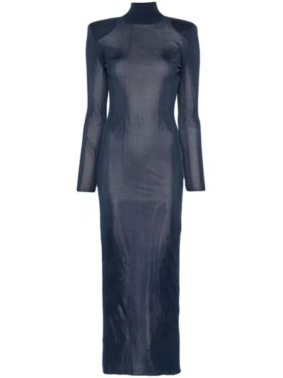 SELF-PORTRAIT NAVY BLUE KNITTED MAXI DRESS