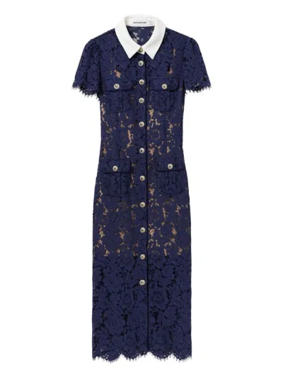 SELF-PORTRAIT NAVY BLUE LACE MIDI DRESS