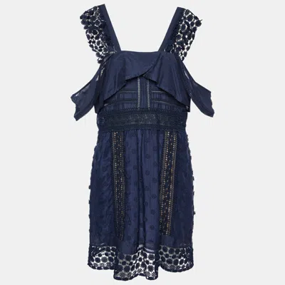 Self-portrait Navy Blue Lace Paneled Bluebell Midi Dress