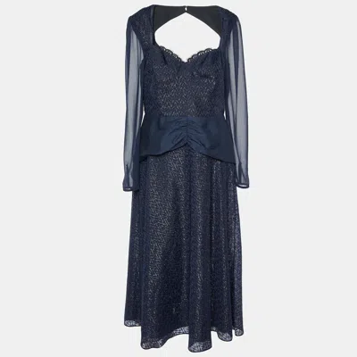 Self-portrait Navy Blue Metallic Fil Coupe Midi Dress