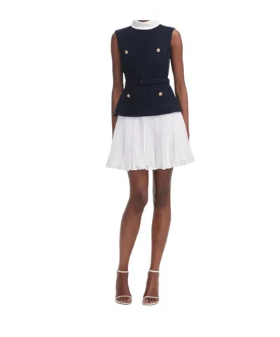 Self-portrait Navy Boucle And Chiffon Mini Dress In Blue