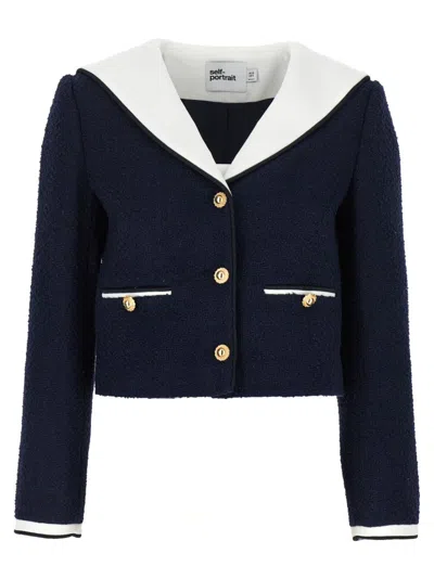SELF-PORTRAIT NAVY BOUCLE CONTRAST COLLAR' BLAZER