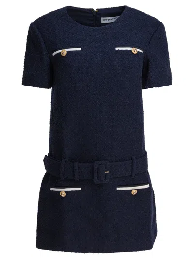 Self-portrait Navy Boucle Mini Dress In Blue