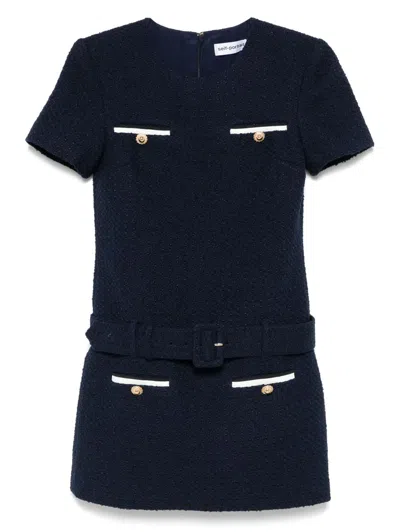 Self-portrait Navy Boucle Mini Dress Clothing In Black