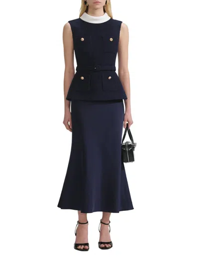 Self-portrait Navy Boucle Sleeveless Midi Dress