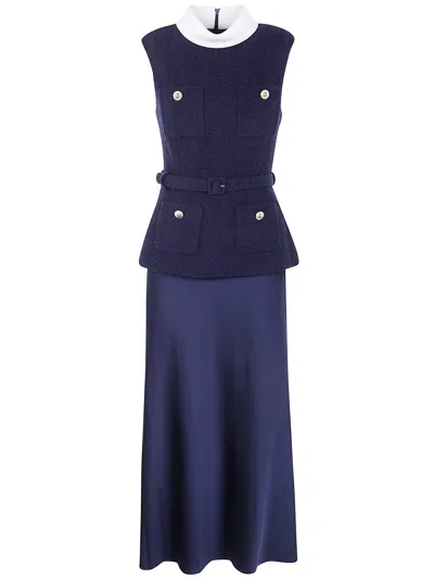 Self-portrait Navy Boucle Sleeveless Midi Dress