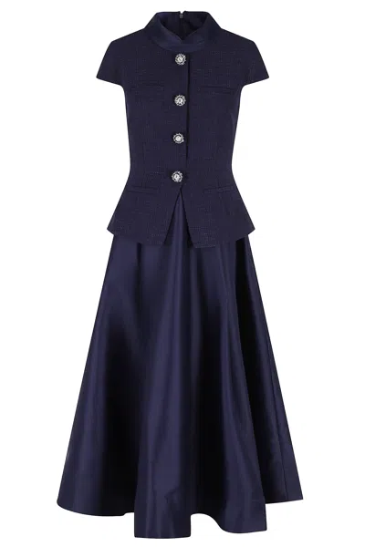 Self-portrait Navy Boucle Taffeta Midi Dress In Blue