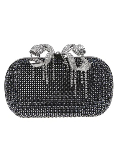 Self-portrait Navy Chainmail Clutch Bag In Blue
