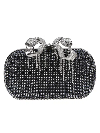 Self-portrait Navy Chainmail Clutch Bag In Blue