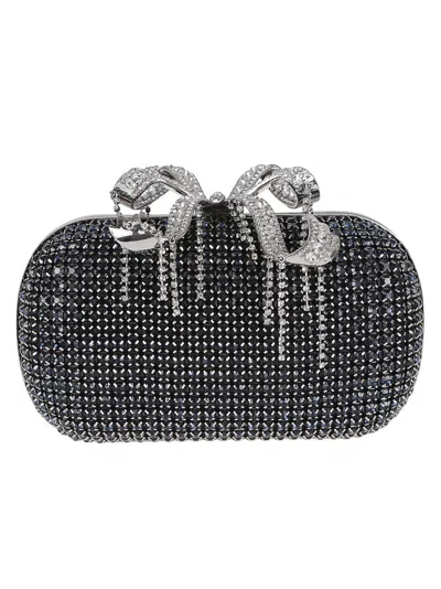 Self-portrait Navy Chainmail Clutch Bag In Blue