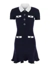 Self-portrait Mini Knitted Dress With Contrasting Collar In Blue