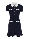 Self-portrait Mini Knitted Dress With Contrasting Collar In Blue