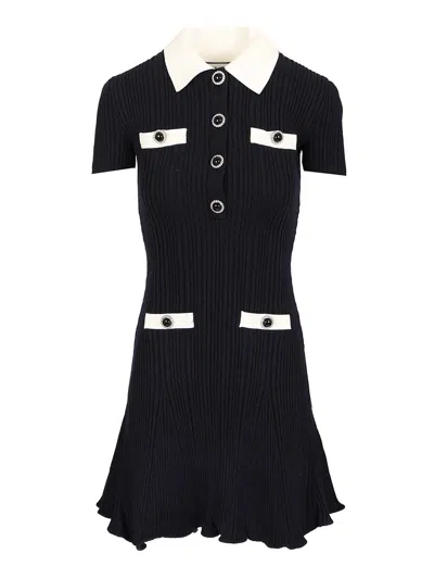 Self-portrait Navy Contrast Collar Knit Mini Dress Dresses Blue In Black