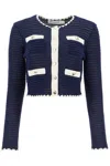 Self-portrait Crochet Knitted Cardigan With Contrasting Profiles In Blue