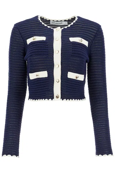 SELF-PORTRAIT SELF-PORTRAIT NAVY CROCHET CONTRAST TRIM CARDIGAN