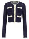 Self-portrait Crochet Knitted Cardigan With Contrasting Profiles In Blue