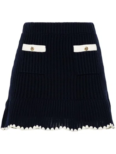 Self-portrait Navy Crochet Contrast Trim Mini Skirt Clothing In Blue
