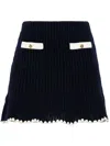 Self-portrait Navy Crochet Contrast Trim Mini Skirt Clothing In Blue
