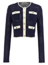 Self-portrait Crochet Knitted Cardigan With Contrasting Profiles In Blue