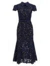 Self-portrait Navy Guipure Lace Midi Dress In Blue