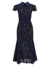 Self-portrait Womens Navy Guipure-lace Cap-sleeves Midi Dress In Blue