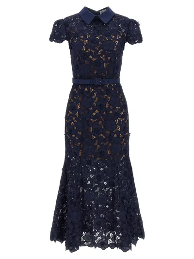 SELF-PORTRAIT NAVY GUIPURE LACE MIDI DRESS