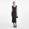 Self-portrait Navy Herringbone Wool Midi Dress