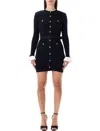 Self-portrait Navy Knit Mini Dress With Gold Buttons In Black