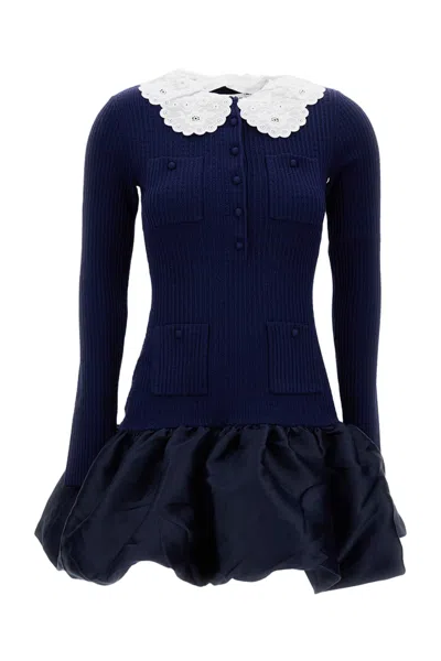 Self-portrait Fitted Balloon Mini Dress With Lace Collar In Blue