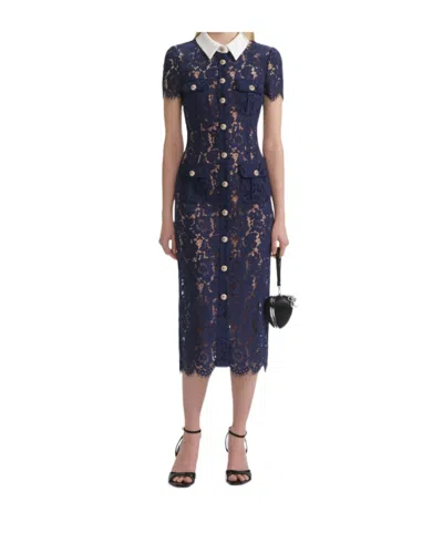 Self-portrait Navy Lace Contrast Collar Midi Dress