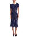 Self-portrait Navy Blue Dress With Front Button Fastening In Pink