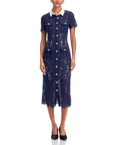 SELF-PORTRAIT SELF-PORTRAIT NAVY LACE CONTRAST COLLAR MIDI DRESS