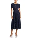 Self-portrait Navy Lace Midi Dress With Pearl And Crystal Embellished Collar In Blue