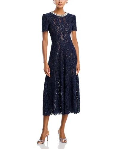 SELF-PORTRAIT SELF-PORTRAIT NAVY LACE EMBELLISHED MIDI DRESS