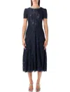 Self-portrait Navy Lace Midi Dress With Pearl And Crystal Embellished Collar In Blue